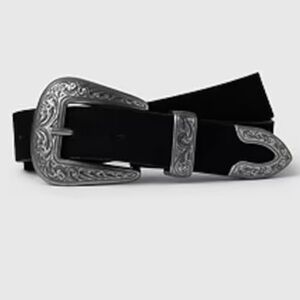NWT GAP Black Leather Suede Western Belt with Silver Buckle Size XS